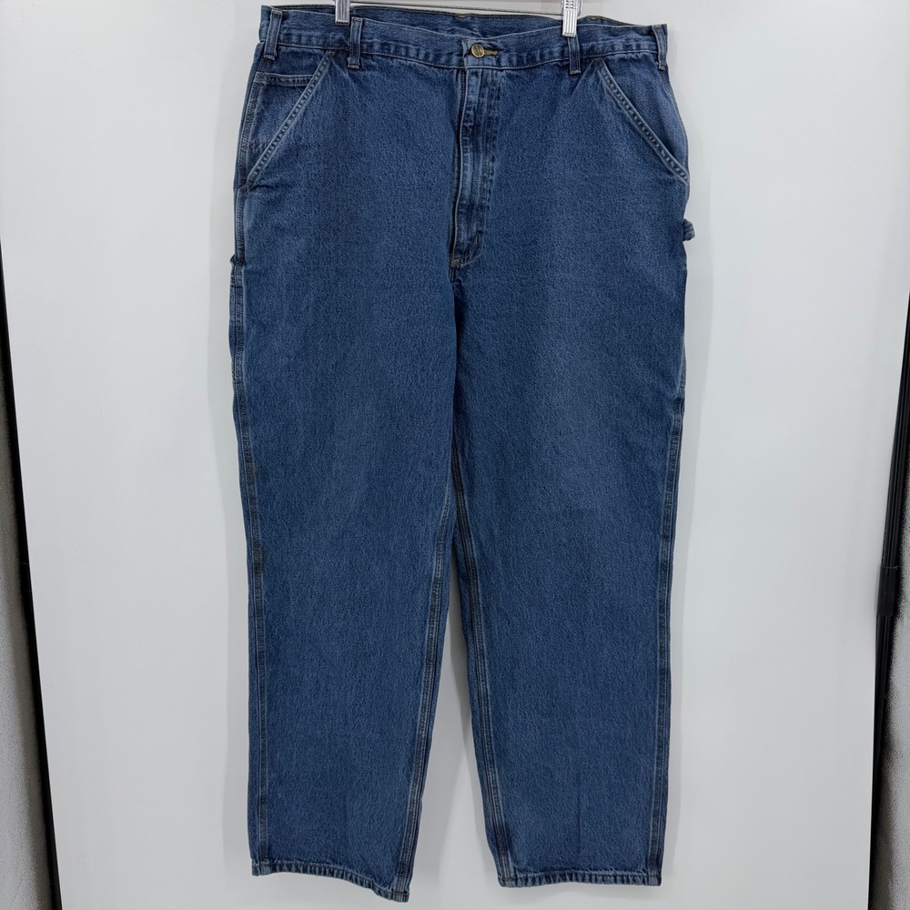 Carhartt Loose Fit Carpenter Work Jeans Mens 42x34 Dark Stonewash Blue Denim